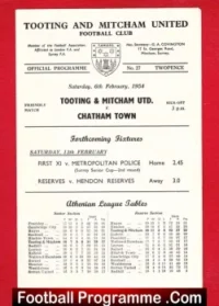Tooting Mitcham v Chatham Town 1954 – Friendly Match