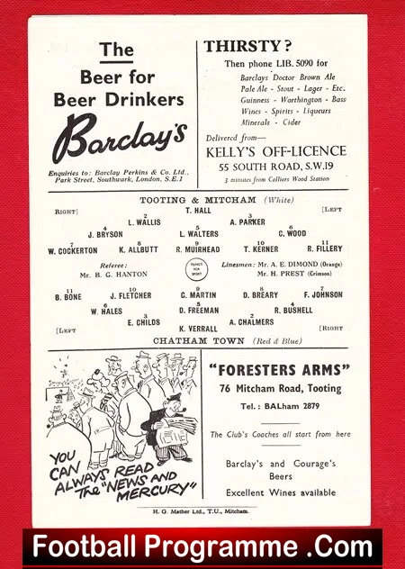 Tooting Mitcham v Chatham Town 1954 - Friendly Match - Image 3