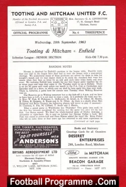 Tooting Mitcham v Enfield 1963 - Isthmian League - football programme