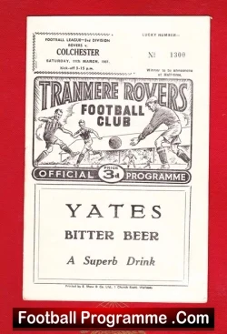 Tranmere Rovers v Colchester United 1961 - football programme