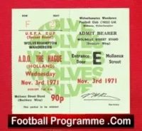 Wolves Wolverhampton v ADO The Hague 1971 – Ticket UEFA Cup