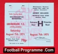 Wolves Wolverhampton v Groningen 1971 – Ticket Practice Match