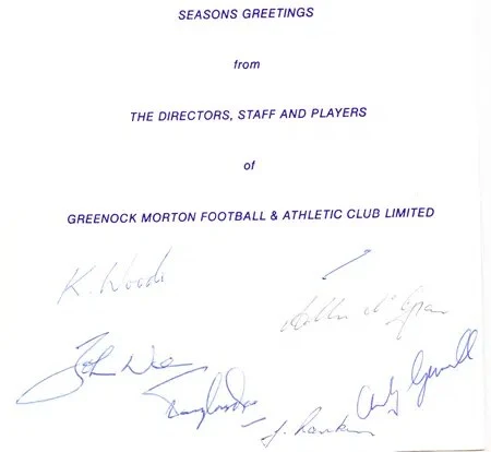 Greenock Morton Official Christmas Card Signed Autographed - Image 3