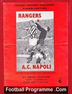 Glasgow Rangers v AC Napoli 1958 - Floodlight Match 1950s - football programme