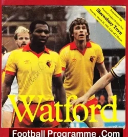 Watford v Shrewsbury Town 1982 - Signed Luther Blissett Autograph - football programme
