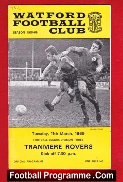 Watford v Tranmere Rovers 1969 - football programme