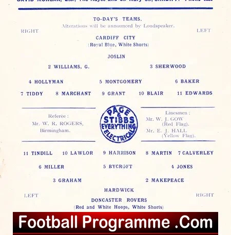 Cardiff City v Doncaster Rovers 1951 - Autographed Signed - Image 2