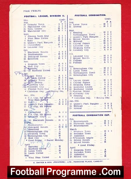 Cardiff City v Doncaster Rovers 1951 - Autographed Signed - Image 3