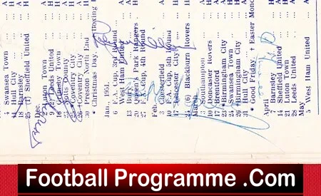 Cardiff City v Doncaster Rovers 1951 - Autographed Signed - Image 4