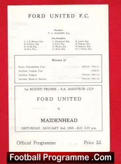Ford United v Maidenhead United 1965 - football programme