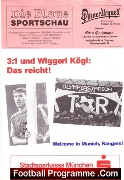 Bayern Munich v Glasgow Rangers 1989 - Germany - football programme