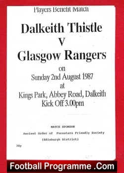 Dalkeith Thistle v Glasgow Rangers 1987 - Benefit Match - football programme