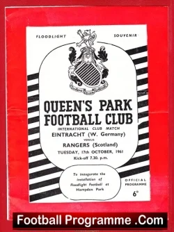 Eintracht v Glasgow Rangers 1961 - at Queens Park Scotland - football programme