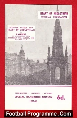 Heart Of Midlothian v Glasgow Rangers 1965 - football programme