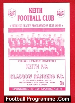 Keith v Glasgow Rangers 1991 - Kynoch Park - football programme