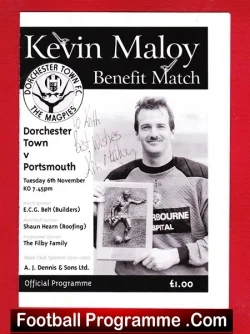 Kevin Maloy Testimonial Benefit Match Dorchester Town Signed - football programme