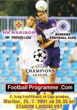 NK Maribor v Glasgow Rangers 2001 - Slovenia - football programme