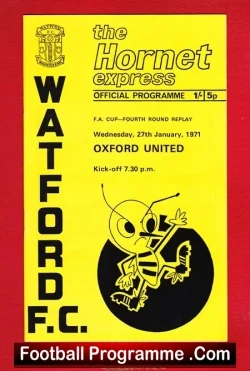 Watford v Oxford United 1971 - FA Cup - football programme