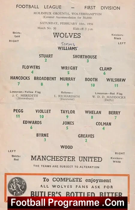 Wolves Wolverhampton v Manchester United 1956 - Image 3