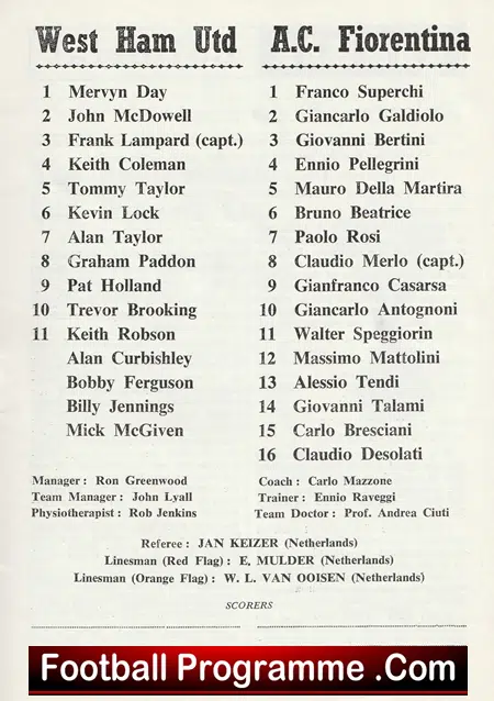 West Ham United v AC Fiorentina 1975 - Anglo Italian Cup Final - Image 3