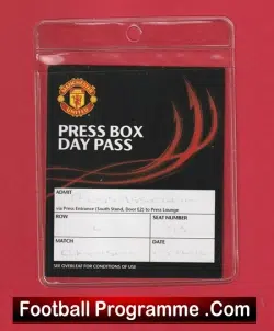 Manchester United Press Box Day Pass ticket