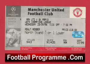 Manchester United v Rapid Vienna 1996 – Match Ticket Stub