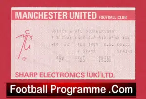 Manchester United v Bournemouth 1989 – Match Ticket