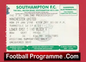 Southampton v Manchester United 1998 – Match Ticket