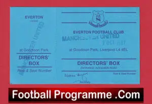 Everton v Manchester United 1997 – Directors Box Match Ticket