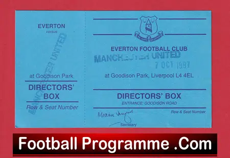 Everton v Manchester United 1997 - Directors Box Match Ticket - Image 2