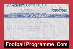 Manchester City v Manchester United 1991 – Match Ticket