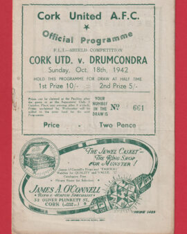 Cork United v Drumcondra 1942 – Ireland Football Programme 1940s
