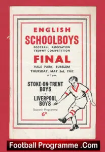 Liverpool Boys v Stoke Boys 1962 – Cup Final Second Leg
