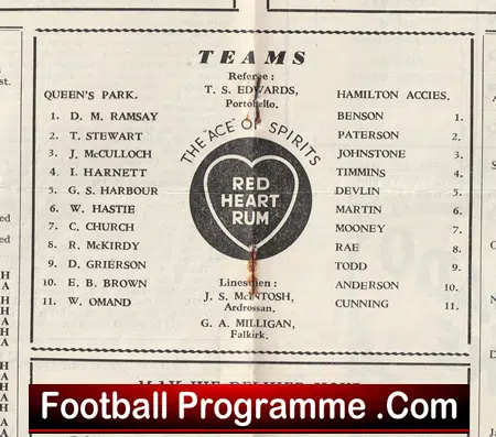 Queens Park v Hamilton Academical 1951 - Scotland - Image 3