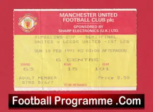 Manchester United v Leeds United 1991 – Semi Final Ticket