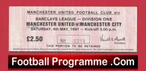 Manchester United v Manchester City 1991 – Man Utd Ticket