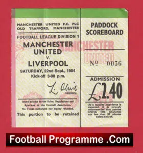 Manchester United v Liverpool 1984 – Man Utd Ticket