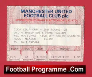 Manchester United v Brighton 1992 – LC Ticket Stub