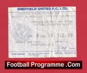 Sheffield United v Manchester United 1992 – Football Ticket