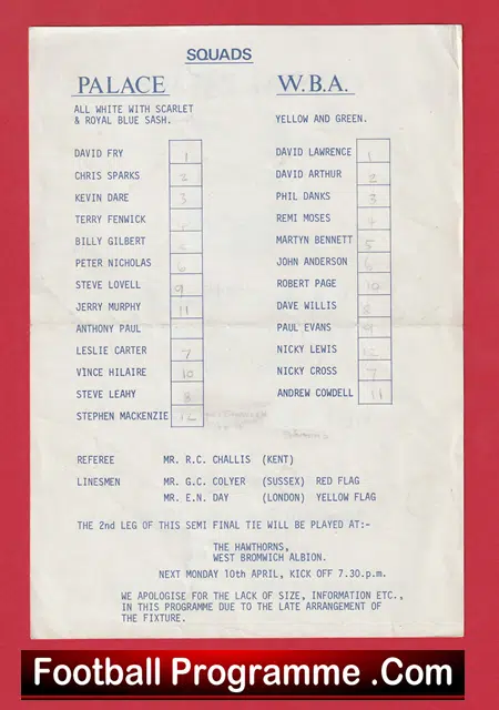 Crystal Palace v WBA 1978 - FA Youth Cup - Image 3