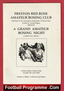 Boxing – Preston Red Rose Amateur – 1994 Signed Johnny Sullivan