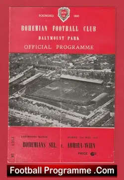 Bohemian v Admira Wien 1954 - Ireland Exhibition Match - football programme