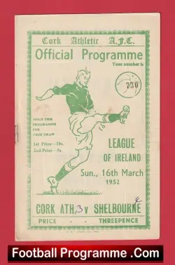 Cork Athletic v Shelbourne1952 - Ireland - football programme