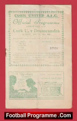 Cork United v Drumcondra 1946 - Ireland Football Programme 1940's - football programme