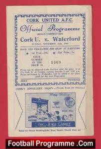 Cork United v Waterford 1945 – Ireland Football Programme 1940s