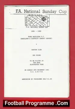 Ford Basildon v Sartan Club 1991 – Sunday League