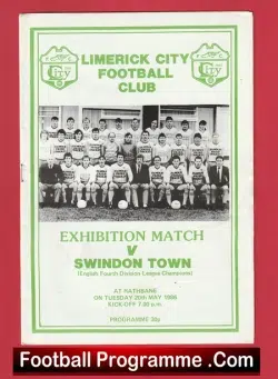 Limerick City v Swindon Town 1986 - Exhibition Match Rathbane Ireland - football programme