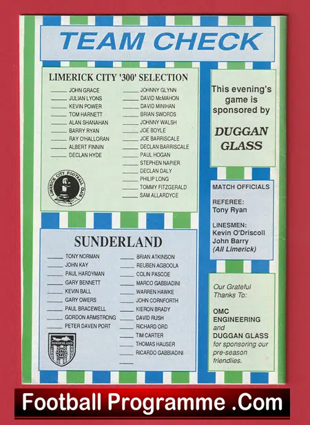 Limerick United v Sunderland 1991 - Friendly Game Ireland - Image 2