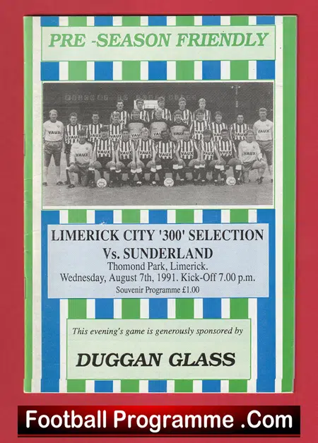 Limerick United v Sunderland 1991 - Friendly Game Ireland - football programme
