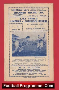 Limerick v Shamrock Rovers 1955 - League Of Ireland Shield - football programme